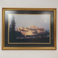 Vintage Athens Greece Acropolis Night Photo Print Framed Wall Art 25.5×19.5