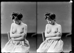 Photograph on 13x18cm glass plate. Nude study photography. 1900