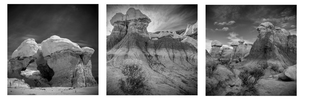 Fine Art Photography, 10×10 print, black & white, three Hoodoo images