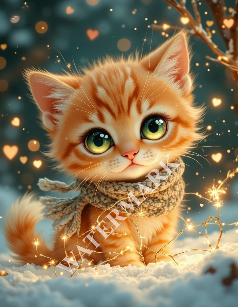 Digital Image Red Kitten Cozy Picture Wallpaper Desktop Wall Art A09