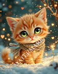 Digital Image Red Kitten Cozy Picture Wallpaper Desktop Wall Art A09