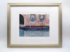 Photograph Boat in Canal Probably Venice Framed Signed Medium
