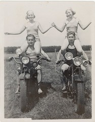 Swimwear Young Pretty Girl Piggyback Motorcycle Rider Berlin Vintage c. 1930