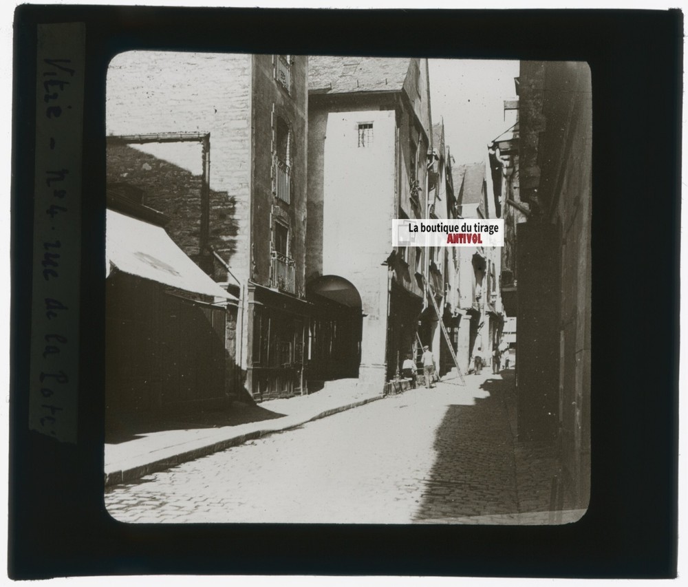 Street In Vitré, Brittany, Photo Glass Plate, Black & White, Positive 8.5×10 Cm