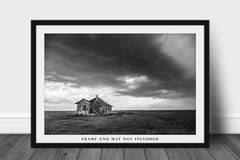 Abandoned House Photography Print: Oklahoma Black & White Western Plains Photo
