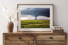 Storm Photography Print – Picture of Tornado Passing Behind Farmhouse in Kansas