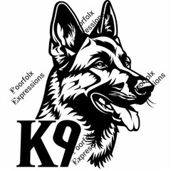 Set Of (5) Original Digital Art Images Of Various German Shepherd Dog K9 Logo A+