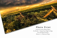 Stormy Sky Over Field and Fence Posts Kansas Country Farm Photography Print