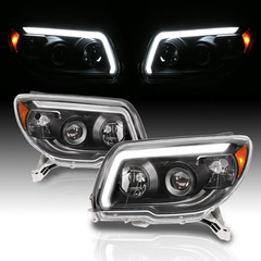 for 2006-2009 Toyota 4Runner LED Tube Bar Projector Black Replacement Headlights