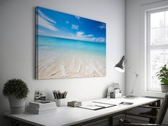 Beach Ocean Photo, Crystal Clear Waters and Blue Sky Landscape, Coastal Decor