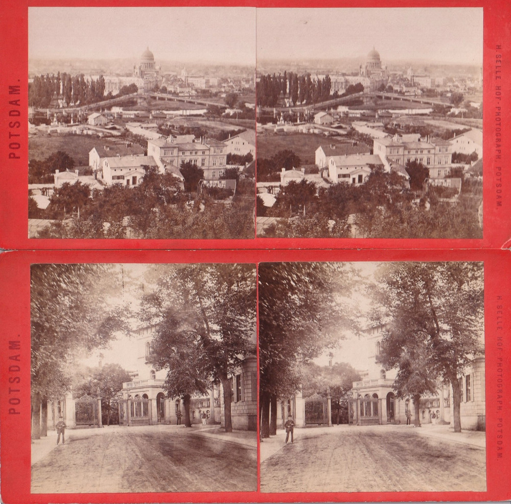 Rare stereo photographs by H. Selle, Potsdam around 1880, 4 originals on box
