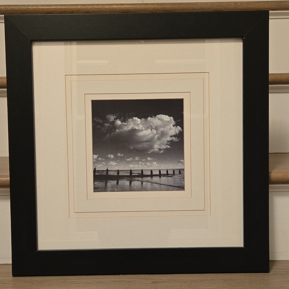 Framed Black & White Landscape Photograph of Seaside and Clouds, Made in USA