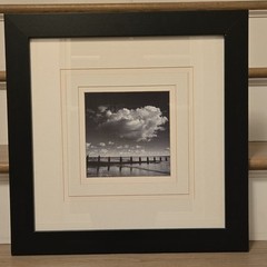 Framed Black & White Landscape Photograph of Seaside and Clouds, Made in USA