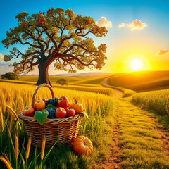 Abundance of Nature: A Bountiful Harvest at Sunset