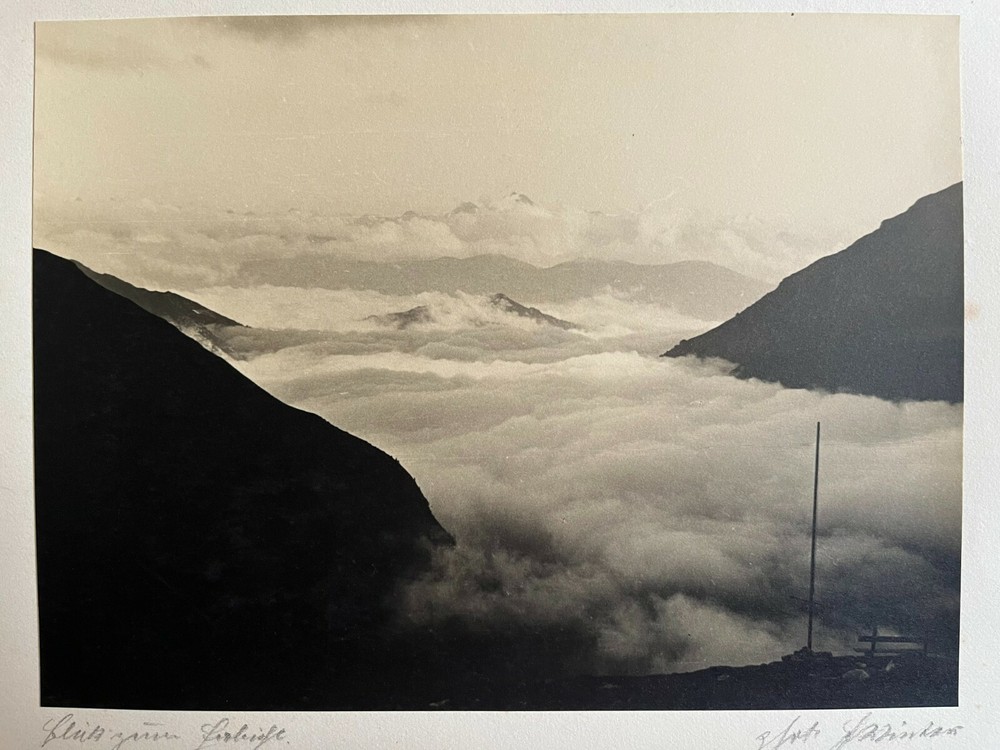 23x17cm on 42x32cm Beautiful Barite Photo Circa 1930 Mountains Signed Photo