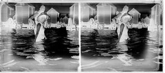 STEREO GLASS NEGATIVE, sexy couple, woman on beach, strange swimsuits, rare, vin
