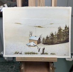 Landscape Scene Signed Litho MAKE OFFER 15×11” Wood Cabin Open Horizon Western