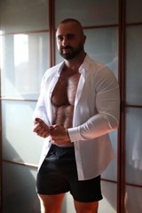 [G123] Male Model Showing Off Body To Viewer Fine Art Hunky Physique