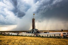 Drilling Rig and Storm on Summer Day in Oklahoma Photo Print (Unframed)