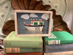 MesArt box framed signed art photography Aruba signed Seagulls Boat Ocean