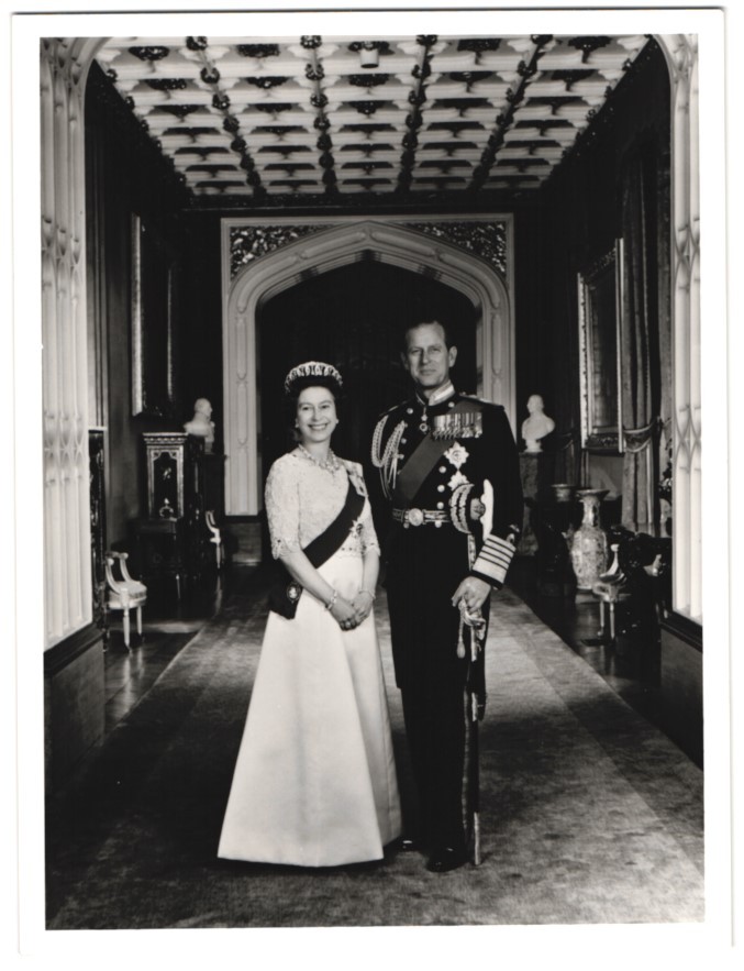 Photograph Queen Elizabeth II of England with Prince Philip in Parade Unif