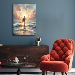 Jesus Walking on Water Canvas Wall Art Jesus Back Waters Reflection Sunset Gl…