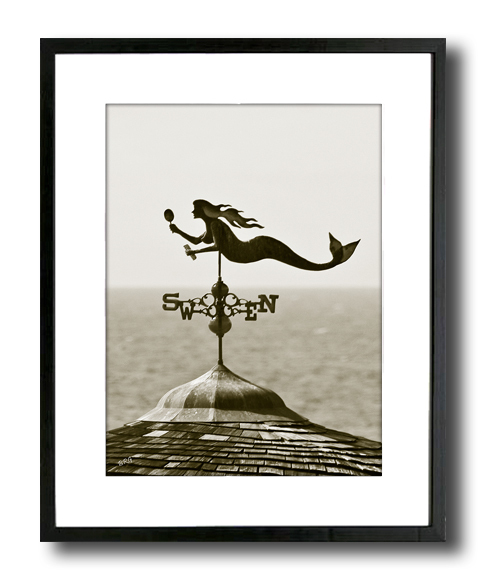 Mermaid Weathervane Sepia Vintage 17×21 Framed Fine Art Print, Slim Black Frame