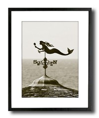 Mermaid Weathervane Sepia Vintage 17×21 Framed Fine Art Print, Slim Black Frame
