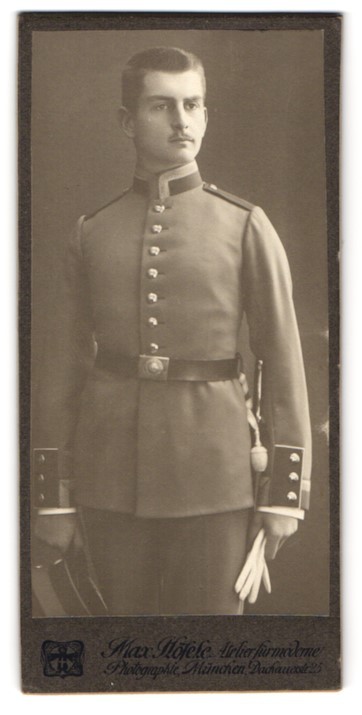 Photograph Max Höfele, Munich, Dachauer Str 25, soldier in uniform holding umbrella