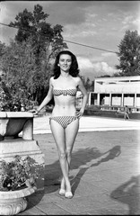 pretty girl in swimsuit, shadows, bikini, vintage fine art negative
