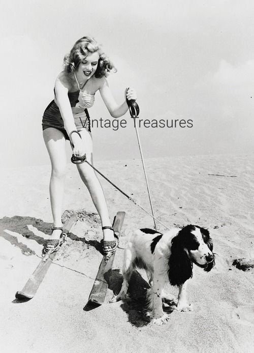 Marilyn Monroe Skiing with her Dog Photo Print Poster Wall Art