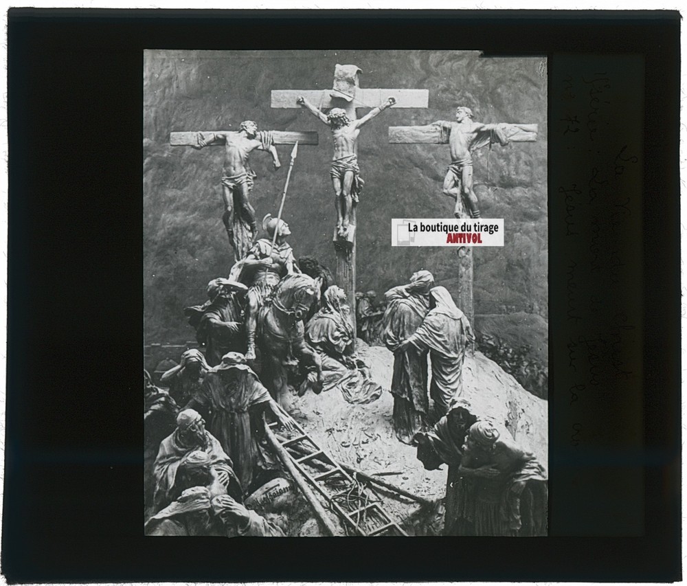 Jesus Meurt On La Cross, Photo Antique Plate Glass, Black & White,