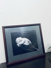 Black & White Portrait Photograph of Baby in Hands, Happy Mother’s Day,