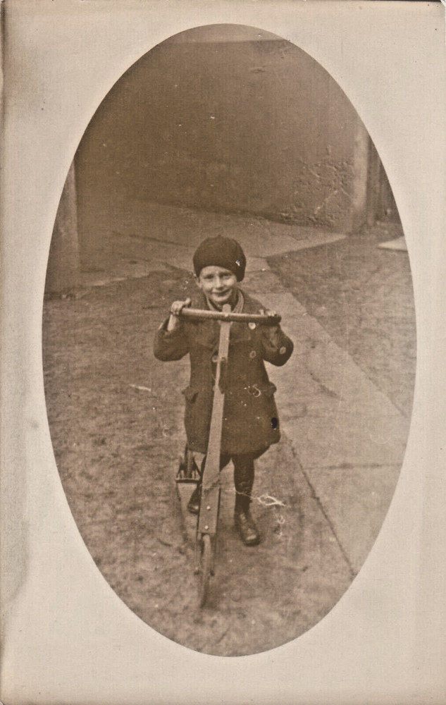 Real Photograph 9×13.5 Child with Scooter from 1905 Original