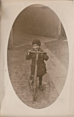 Real Photograph 9×13.5 Child with Scooter from 1905 Original