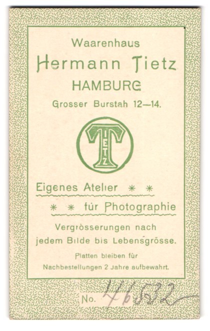 Photograph Hermann Tietz, Hamburg, large Brustah 12-14, logo of the department store with