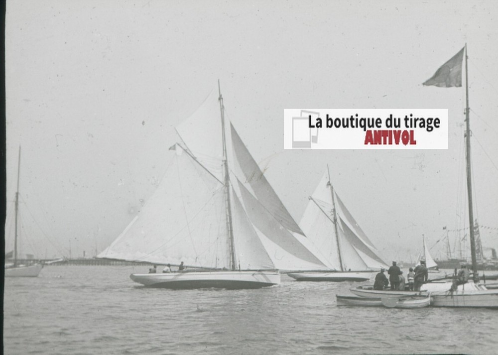 Yokohama, Japan, Boats, Photo Glass Plate, Black & White, Positive 8.5×10 Cm