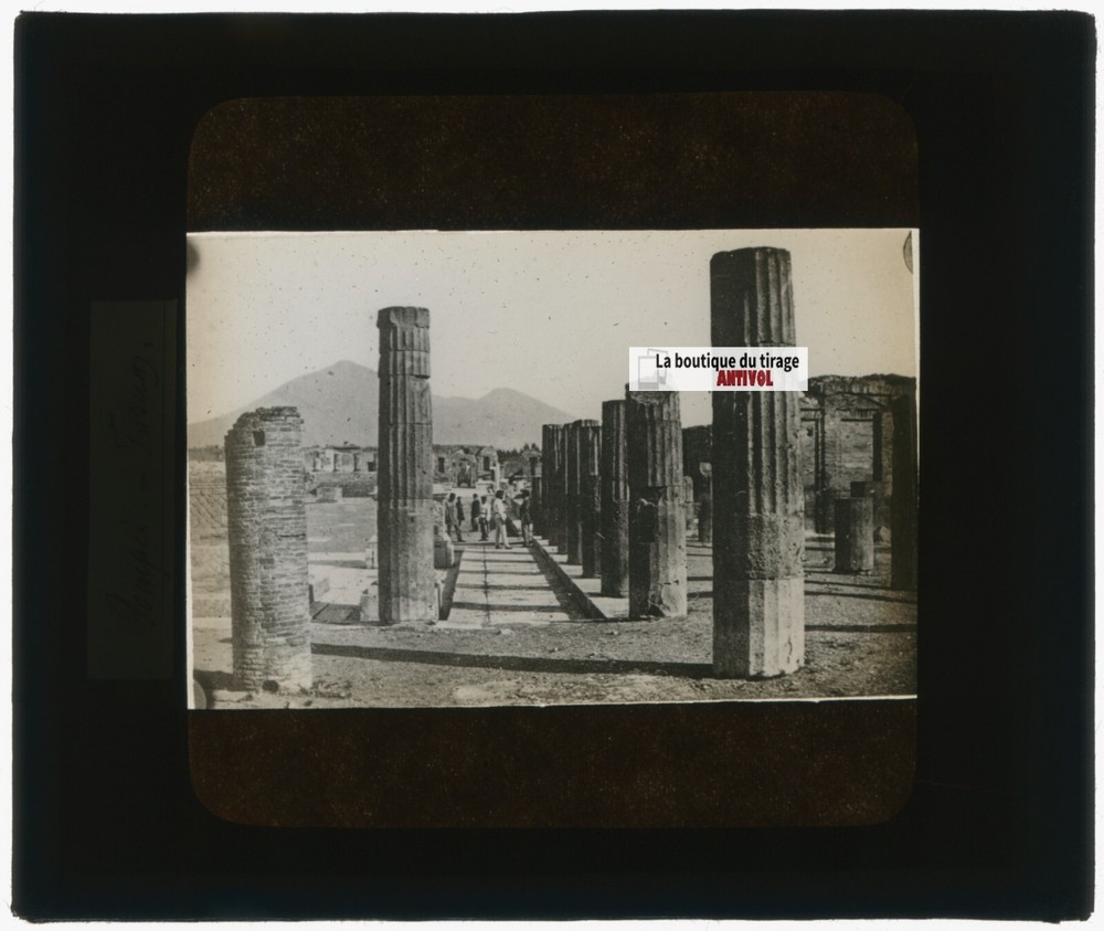 Pompeii Forum, Italy, Glass Plate Photo, Black & White, Positive 8.5×10 Cm
