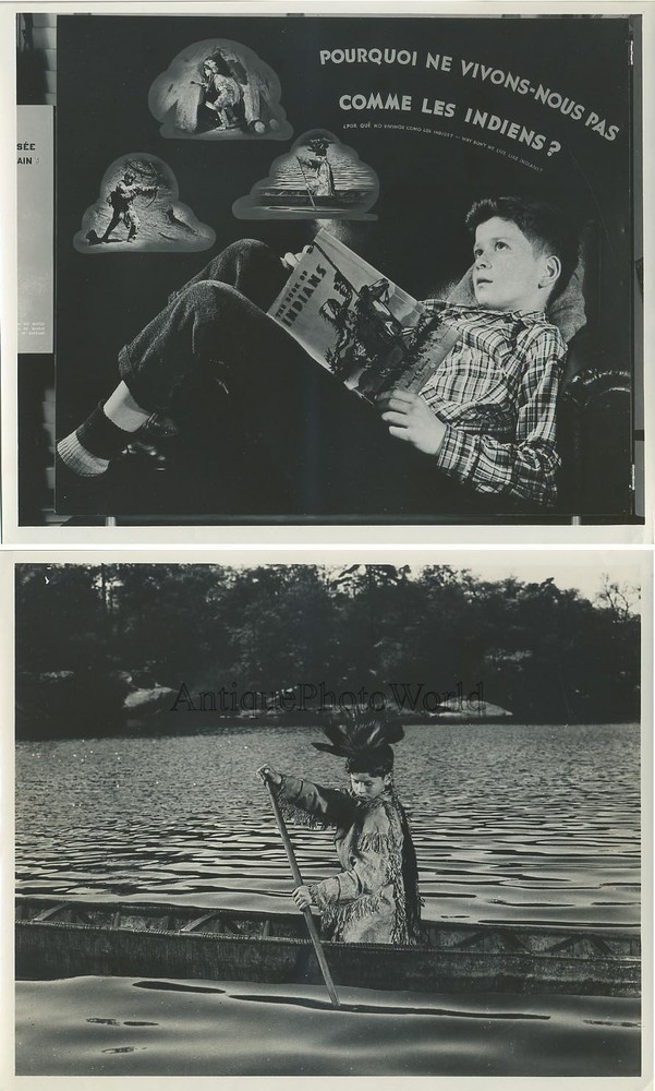 Book of Indians boy in boat dreaming 2 vintage photos