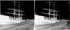 STEREO GLASS NEGATIVE, port of NIZZA (?), old ships, curch, rare, vintage fine a