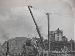 Vtg c. 1890s Wood Block Setting Working Crane Construction Crew Workers