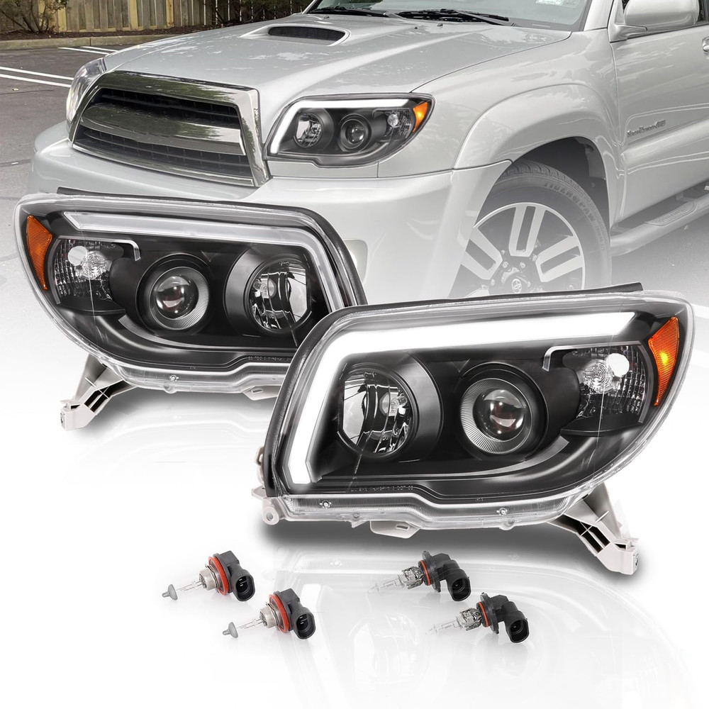 for 2006-2009 Toyota 4Runner LED Tube Bar Projector Black Replacement Headlights