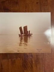 Vintage Asian Boat Photo Prints Framed Wall Art Pair China Hong Kong 15.5×12.5