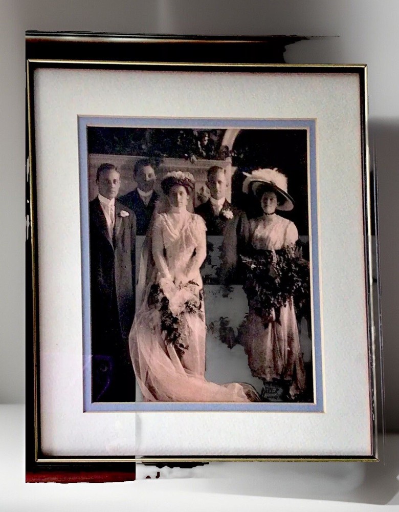 1900 Victorian Wedding Photograph Wood Frame Double Matte