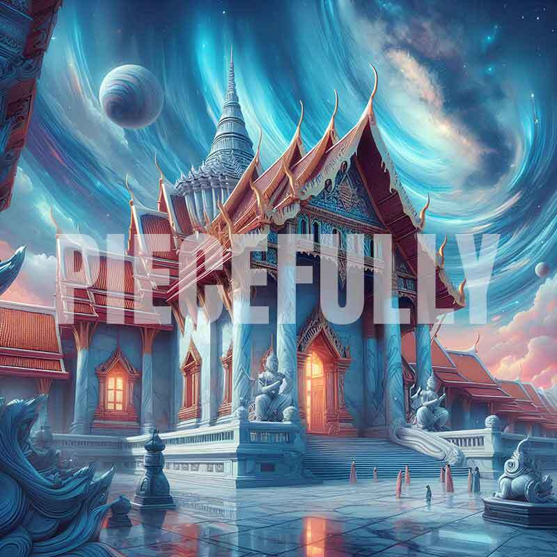 Thailand in Manhwa #009 AI Digital Art Image of Marble Buddhism Temple