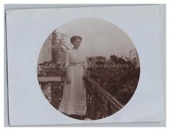Portrait Young Woman in White Dress on Balcony – Vintage Photo 1900s 1910s
