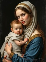 A3 Photo Mother Child Tenderness Artistic Glossy Paper Decor -053