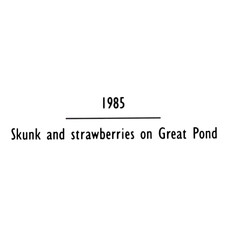 Book Plate Norfleet 1985 5-1/8 X 7-5/8 Skunk and strawberries on Great Pond