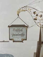 1960s Meiringen Switzerland Framed color photo street scene Gasthof Traundorfer