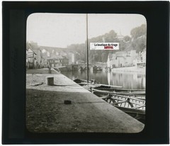 Port Of Dinan, Brittany, Photo Glass Plaque, Black & White, Positive 8.5×10 Cm